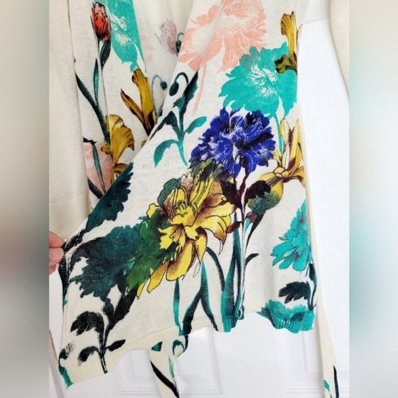 Moth by Anthropologie Women's Linen/Cotton Floral Cardigan with Belt XS - Picture 14 of 16